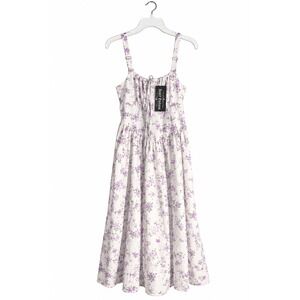 Scarlet Darkness Milkmaid Dress L White Purple Floral Cottagecore Pockets NWT